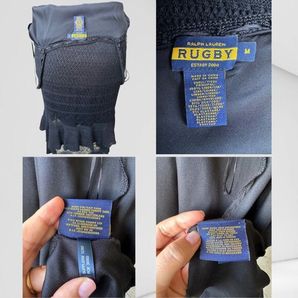 Rugby 2004 Black Lace Dress Ralph Lauren Medium 100% Linen with Silk - Picture 8 of 8